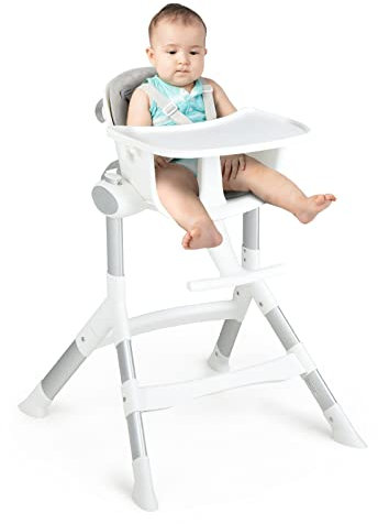 COSTWAY 4 in 1 Babystuhl, Babyhochstuhl umwandelbar mit 5-fach verstellbarer Höhe, abnehmbarem & waschbarem Tablett, Sitzkissen, Kinderstuhl aus Aluminium für Babys und Kleinkinder (Grau)