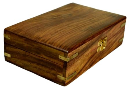Indian Wooden Box, Decorative Wooden Brass Box, Keepsake, Wooden Jewelry Box, Treasure Chest, Memory Box, Hand Crafted Wooden Decorative Trinket Jewellery Box Organiser (Plain- 8x5 inch)
