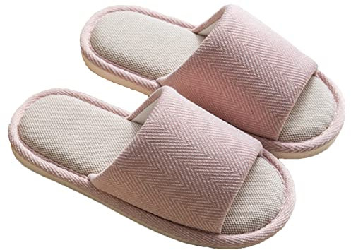 AioTio Donna Pantofole Lino Pantofole Cotone Pantofole Antiscivolo per Interni Esterni Pantofole Morbide Quattro Stagioni(Rosa chiaro,40/41 EU)