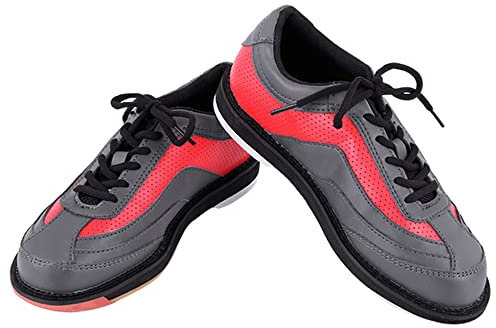 Men Women Bowl Shoes, Lightweight Bowling Trainers Lace-Up Leather Fashion Bowl Sneakers,Grey,10 UK