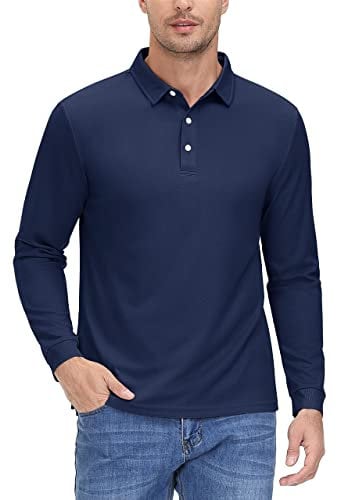 MAGCOMSEN Men's Polo Shirts Long Sleeve Casual Collared T-Shirts Quick Dry Athletic Summer Outdoor Performance Tops, Navy, XL