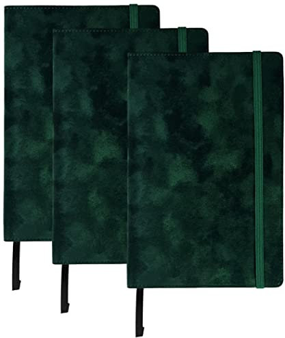 My-goodbuy24 Notizbuch A5 - Samt Cover dunkelgrün - 3-teiliges Set - Kariertes Blatt - 96 Seiten - Papier cremefarben - Tagebuch Notizblock Journal Buch - Edeloptik - ein Hingucker