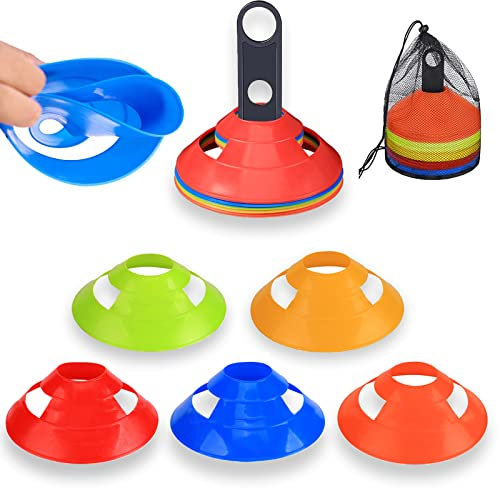 zhongguoqiaomao Markierungshütchen 10 Stück Hütchen Basketball Fussball für Koordination Training im Hockey Handball oder Trainingshilfe 5 Farben (rot grün gelb orange und blau) Markierungshütchen