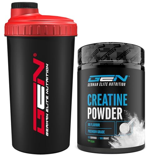 Creatin Pulver 1kg + Shaker - Creatine Monohydrat Pulver - Optimale Löslichkeit & mikrofein - Vegan - 293 Anwendungen - Geprüfte Qualität