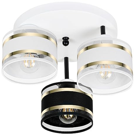 alfalux Deckenlampe Mit 3 Lampenschirmen LED Deckenleuchte Lampe Wohnzimmerlampe Schlafzimmerlampe Wohnzimmer Schlafzimmer Küche Leuchte Deckenleuchten Weiß/Schwarz/Weiß TI-3030WE-WESCWE