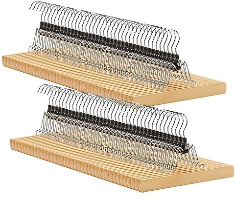 SONGMICS Hosenspanner, 72 Stück, Kleiderbügel aus Holz, Hosenbügel, rutschfest, verchromter Haken, um 360 Grad drehbar, Natur CRW007-72