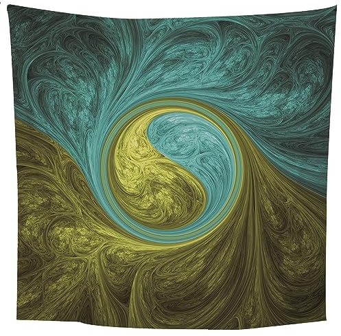 Lieson Wandtücher Yin Yang Muster, Deko Wandteppich Blau Grün Wandtuch Tapisserie für Wohnzimmer Schlafzimmer Wohnheim Wanddeko, 260x240CM