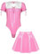 Agoky Herren Sissy Dessous Set Sexy Wetlook Dienstmädchen Body und Lack Leder Rock Crossdresser Cosplay Halloween Mottoparty Outfits Rosa XL