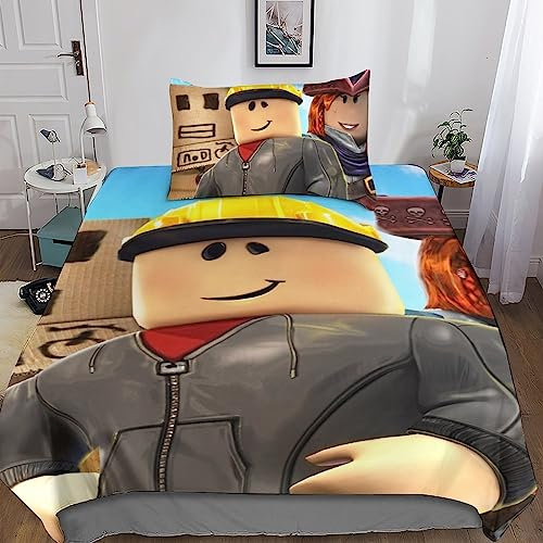 Roblox 3D Effekt Cute Game Role Bettwäsche-Set, Kopfkissenbezug, Mikrofaser Bettbezug, Mit Leichtläufigem Reißverschluss,3-teiliges Set Für Alle Menschen Geeignet Single(135x200cm)