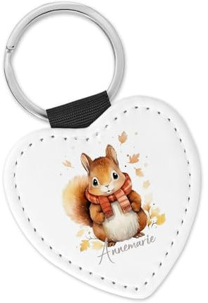 timalo® Schlüsselanhänger personalisiert mit Namen Herz Schlüsselband aus Kunstleder Geschenk Weihnachten Nikolaus Jungen Mädchen | Eichhörnchen-3