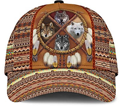 351 Damen Herren Baseballmütze Verstellbar Sonnenmütze Klassische Basecap Kappe Reisen Freizeit Mütze Indianer Wolf Traumfänger Vinatge Boho Indigene Geschenkidee