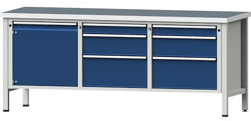 ANKE | Werkbank | Gestellbauweise Serie V | 1 Tür 540 mm | 6 Schubladen | Universalplatte | Teilauszug