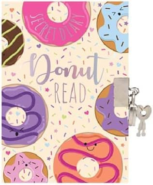 Sixstore A6 Undated Girls Top Secret Diary with Ribbon Divider, Lock and Key, 15 x 11cm, Donut