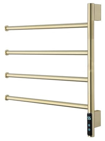Toallero Electrico Baño Giratorio 180°, Radiador Toallero Eléctrico de Pared con Pantalla LED, Toallero Calentado con Inteligente Termostato/Temporizador,Brushed Gold