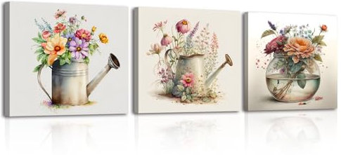 Piy Painting 3 Pièces Impression sur Toile Fleur, Peintures sur toile Fleurs Épanouies, Tableau Decoration Murale, Tableaux Modernes Toile Décorative, Toile Tableaux pour Salle de bains Étude 30x30cm