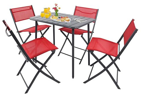 VCM Gartenmöbel-Set Rot 45x46x79 cm 5-teilig Stahl Sitzgruppe Essgruppe