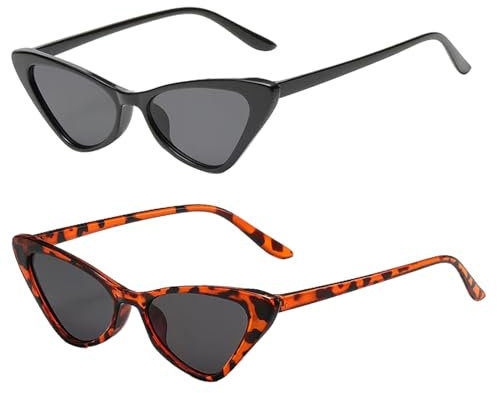 Comforso 2 Paar Retro Cat Eye Sonnenbrille Vintage Trendy Sonnenbrille für Frauen Männer Neuheit Sonnenbrillen Brillen UV -Schutz (Schwarz)