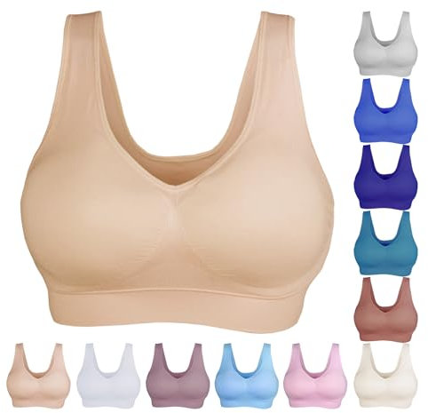 KINYAOYAO Sport-BH für Damen, mittlere Unterstützung, Yoga, Workout, BHs, gepolstert, nahtlos, Beige, X-Large