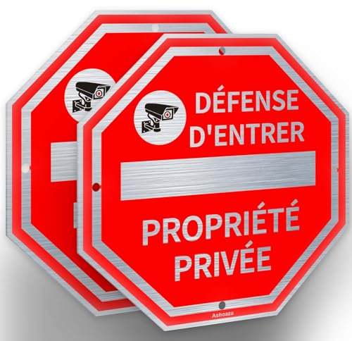 Ashoaza Panneau Propriété Privée Aluminium, 2 Plaque de Video Surveillance et Alarme, Panneaux de vidéosurveillance Défense d'Entrer Octogonal 20 x 20 CM