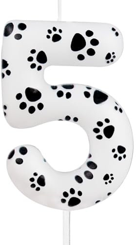 Black White Dog Paw Number Birthday Candles, Dog Paw Print Themed Birthday Candles, Birthday 5th Candles Cake Topper for Boy Girl Birthday Decoration Dog Pet Party Supplies
