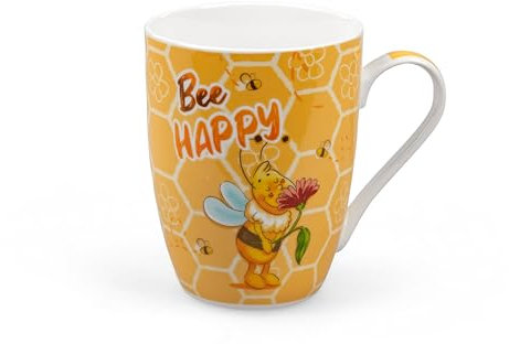 1 Stück Tasse Becher Bee Happy 345 ml Fassungsvermögen Porzellan, ca. 8 Ø x 10,5 cm H