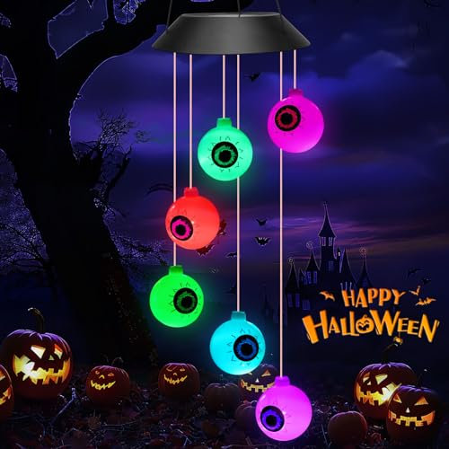 Decoración de Halloween al aire libre, luces de globo ocular Winzwon Halloween, carillón de viento solar para exteriores, luces solares para interiores casas embrujadas y accesorios de fiesta