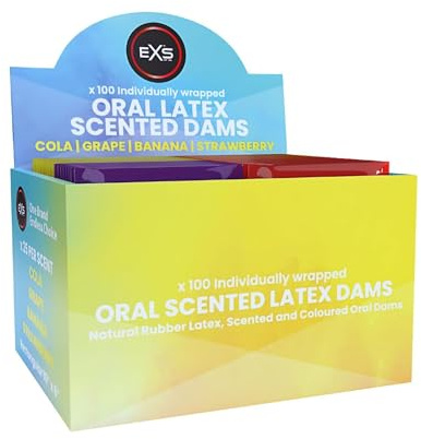EXS | Mixed Scented Oral Dams | 4 Flavours | Cola, Grape, Strawberry, Banana | Enhance Your Safety & Pleasure | Dental Dams | 20 Pack