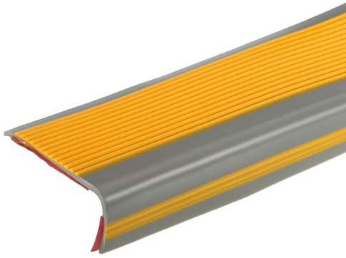 QUARKZMAN 3.2Ft Treppenkantenprofil, 3mm PVC Selbstklebender Treppenkanten-Schutz L-Form Treppenabschluss Treppenstufenkantenverkleidung für den Außen- und Innenbereich, Dunkelgelb/Grau.