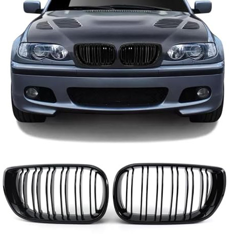 TTCR-II Kompatibel mit BMW E46 Schwarz Niere, Nieren Schwarz Kühlergrill für 3er E46 LCI 2002-2005 4 Door 318i 320i 325i 330i, 2Stk Doppel Slats E46 (Nicht für 2 Türen geeignet