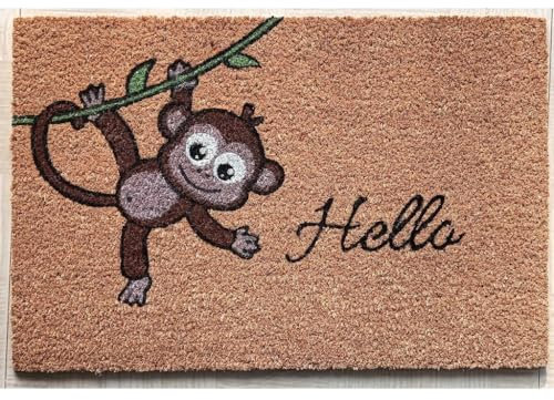 HPFloor Kokosmatte 60x40x1,5cmIFußabstreifer für Haustür & Eingangsbereich Fußmatte aus KokosI AFFE + Hello|Türmatte pflegeleicht|Outdoor und Innenbereich