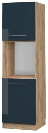 Vicco Oven housing cabinet Fame-Line, Dark blue high gloss/Gold power oak, 60 cm open