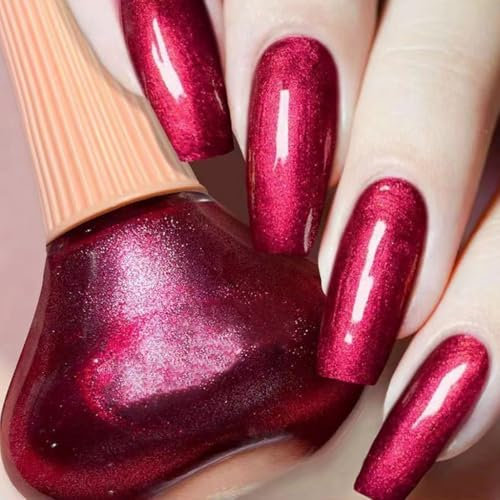 Rose Red Nail Polish, Glitter Nail Varnish, Quick Dry nail polish, Long Lasting Glitter nail polish for Women & Girls, No Need Cure Nail Paint for DIY Nail Art Home Manicure (8#Rose Red)