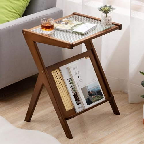 LEIYTFE End Couch Tisch Einfacher Teetisch Holz Beistelltisch Für Balkon Schlafzimmer, Bücherregale Glas Schreibtisch, Nachttische Nachttisch Schlafzimmer Akzenttisch(Walnut,45cm)