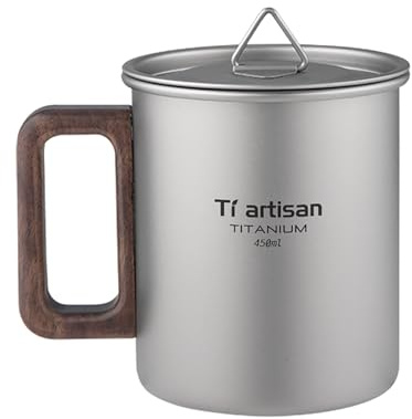 Ti artisan Titan Becher, Ultraleichter Camping Kaffeebecher, Sandstrahl-Oberfläche, Verbrühungsschutz (Mattgrau 450ml)