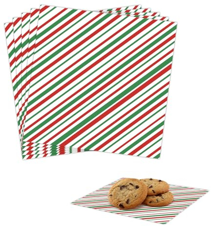 POPOYU 100PCS Lebensmittelqualität Wrap Rot Grün Streifen Papier, Blätter Backpapier Backpapier, Lebensmittelkorb Liner Papier, Feinkostpapier für Kuchen, Brote, Pommes Frites, Sandwiches, Pizza