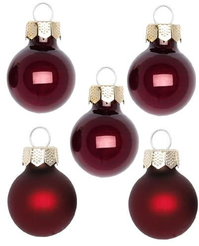 Inge Glas Magic Mini-Weihnachtskugeln 2cm 25 Stück | kleine Christbaumkugeln in Karton-Box (Smooth Port | dunkelrot)