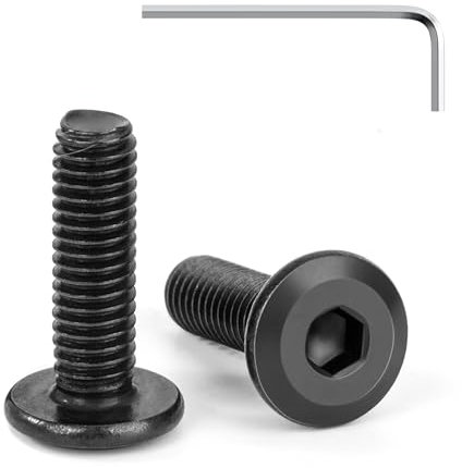 Tunejoy 20 Pièces Vis à Tête Plate M6 x 20 mm Noir Vis à Six Pans Creux en Acier Inoxydable A2 V2A Boulons de Meubles Hexagonale avec Clé Allen Filetage Complet