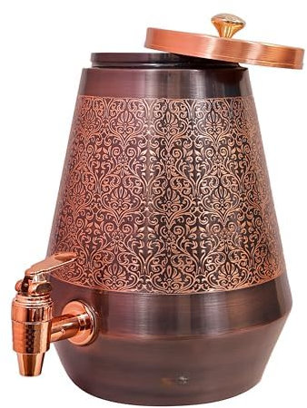 Amilav Collections Antike Kupfer-Wassermatka – 5 l | mit auffälligem geprägtem Gravur-Design | Kupfer-Wasserspeicherspender mit ayurvedischen Gesundheitsvorteilen | für Zuhause und Büro