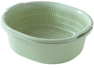 MAGICLULU Passoire Cuisine 2 en 1 avec Bol de Lavage - Panier d'Égouttage Double Couche pour Fruits et Légumes - Tamis Détachable en Plastique Léger - Rangement Vert Style Scandinave pour Comptoir