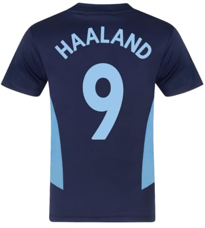 Manchester City FC Officiel - T-Shirt pour Entrainement de Football - garçon - Bleu Marine Haaland - 8-9 Ans