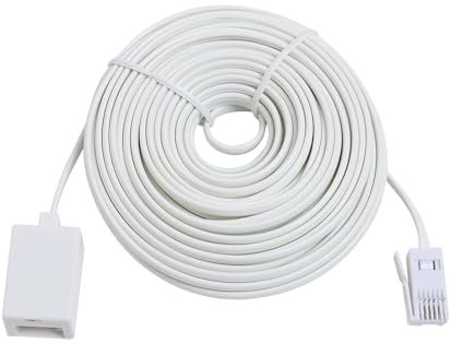 BT Telephone Extension Cable, Phone Line for UK Landline Phone, White BT Male to 6P4C Female, Straight Through Telephone Cable,Compatible with Home and Office Fax (WH-10M)