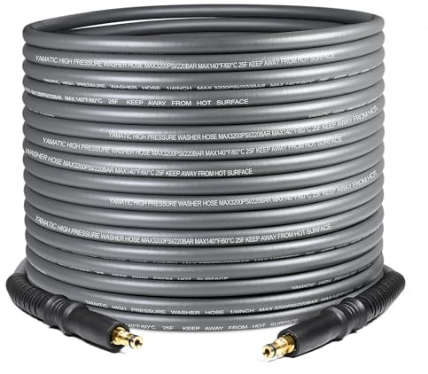 YAMATIC Replacement Pressure Washer Hose 15m x 1/4 Inch Grey, Compatible with Kärcher K2 K3 K4 K5 K6 K7 Series, 220 Bar / 3200 PSI Kink Resistant Pipe with Quick Connect Fittings