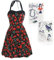 Damen 00er Jahre Sänger-Kostüm - Large/X-Large - Rot & Schwarz Rockabilly Kleid und Tattoo Set - Erwachsene Noughties Musik Fasching Kostüm Zubehör Set