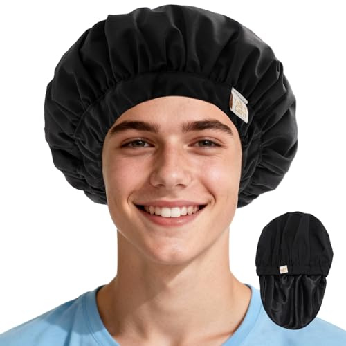 Years calm Satin Lined Shower Cap for Men Waterproof Reusable Camouflage | Adjustable Elastic Band for Long & Curly Hair, XL Bath & Spa Cap for Travel, Fashion Dual-Layer Design Hair Cap