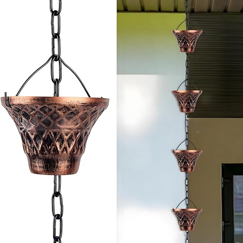FVPJUXSG Rainchain Für Dachrinnen - Verstellbarer Metall -regenwassersammler Im Freien Mit 10 Trichterbechern, Für Trauf- Und Abwärtsspaltersatz, （8,85 Fuß）