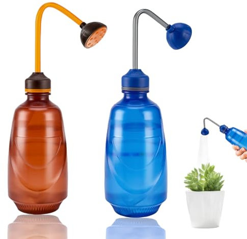 Petite Boule D'arrosage Douche, 2 Pièces Petit Arrosoir pour Semis, Mini Arrosoir 450 ML, Arrosoir, Douchette à Boule pour Petites Plantes, Boutures, Semis de Fleurs (Bleu+Café)