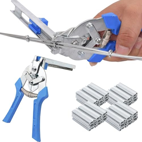 Hog Ring Pliers Kit with 2400pcs M Nails, Type M Nail Ring Pliers, Multi-Function Heavy Duty Fencing Plier, Type M Hog Rings Gun for Wire Fence, Upholstery and Pet Cages (B-Blue)