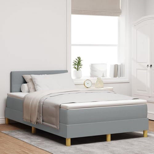vidaXL Boxspringbett Mit Matratze Hellgrau Polsterstoff 120X200 cm Modernes Design Stoff Für Erwachsene Stabilen Holzbeine Einfache Montage Und Komfortmatratze. 120 X 200 Zeitgenössisches Einzelbett