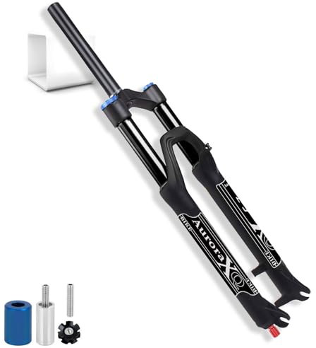 LYYCX Fourche à Suspension VTT 26 27.5 29, 140mm Voyage, 9 x 100mm QR, 1-1/8, Fourche à Air Vélo, Tube Intérieur 34mm, Noire, Fourches Avant VTT(Straight Manual Lockout,26)