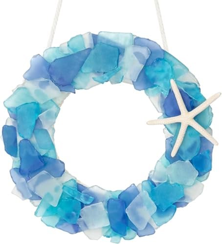 Meeresglaskranz– Handgefertigter 21.5 cm Großer Strandkranz, Weihnachtsdeko im Küstenstil für Zuhause, Türen, Fenster, Küchenschränke, Stühle und Wände